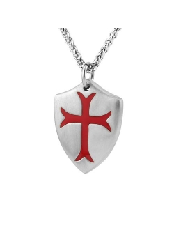 Knights Templar Cross Joshua 1:9 Shield Stainless Steel Pendant Necklace with 24 inch Chain