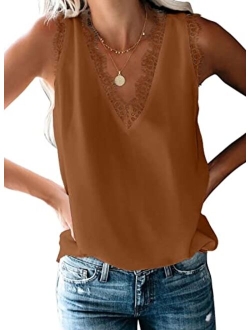 BLENCOT Womens 3/4 Bell Sleeve V Neck Lace Patchwork Blouse Casual Loose Shirt Tops