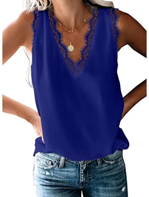 BLENCOT Womens 3/4 Bell Sleeve V Neck Lace Patchwork Blouse Casual Loose Shirt Tops