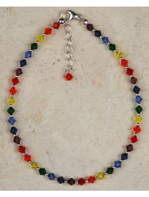 Anklet - Chakra Colors, Crystal Beads with Chain Extension