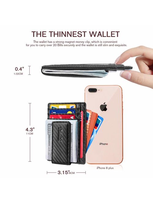 Slim & Minimalist Bifold Front Pocket Wallet with Strong Magnet Money Clip for men,Effective RFID Blocking & Anti-magnetic