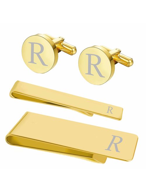 BodyJ4You 4PC Cufflinks Tie Bar Money Clip Button Shirt Personalized Initials Alphabet A-Z Gift Set