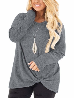 DOLNINE Womens Plus Size Knotted Tops Long Sleeve Tee Shirts Loose Casual Blouse