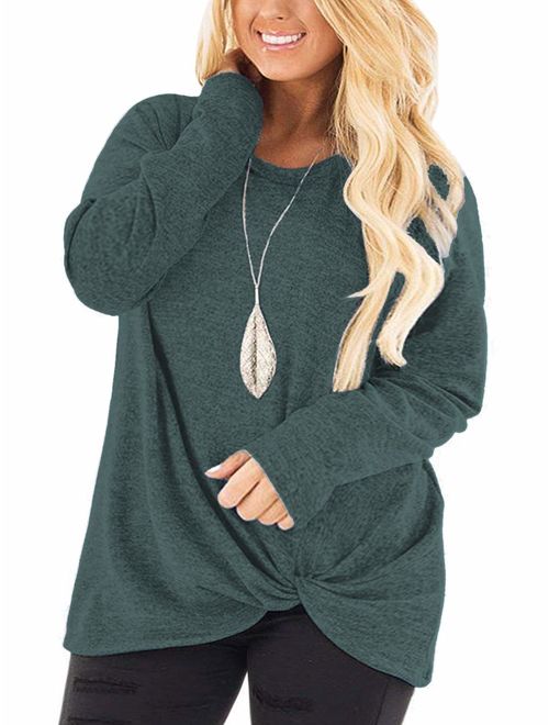 DOLNINE Womens Plus Size Knotted Tops Long Sleeve Tee Shirts Loose Casual Blouse