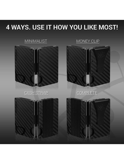 Carbon Fiber Money Clip Wallet for Men - RFID Blocking Minimalist Credit Card Holder - Cash Strap Slim Rigid Front Pocket