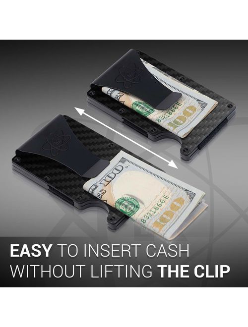 Carbon Fiber Money Clip Wallet for Men - RFID Blocking Minimalist Credit Card Holder - Cash Strap Slim Rigid Front Pocket