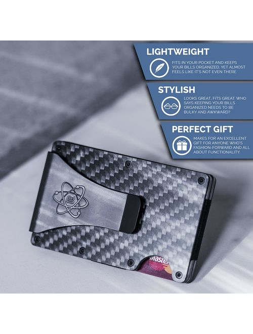 Carbon Fiber Money Clip Wallet for Men - RFID Blocking Minimalist Credit Card Holder - Cash Strap Slim Rigid Front Pocket