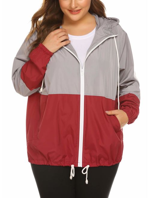 IN'VOLAND Women's Plus Size Raincoat Rain Jacket Lightweight Waterproof Coat Jacket Windbreaker with Hooded