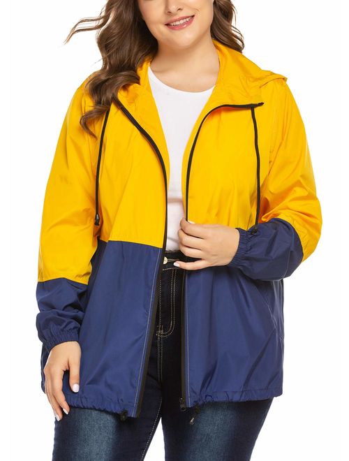 IN'VOLAND Women's Plus Size Raincoat Rain Jacket Lightweight Waterproof Coat Jacket Windbreaker with Hooded