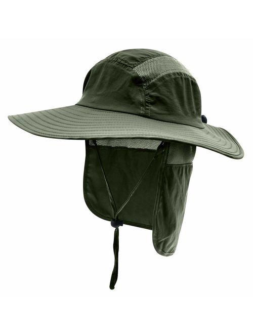 Home Prefer Mens UPF 50+ Sun Protection Cap Wide Brim Fishing Hat with Neck Flap