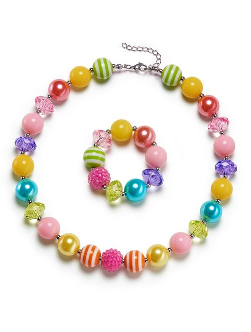 vcmart Rainbow Girls Chunky Bubblegum Necklace and Bracelet Set Girls' Birthday Day Gift