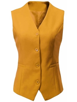 Vocni Women's Fully Lined 4 Button V-Neck Economy Dressy Suit Vest Waistcoat