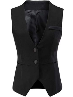 Vocni Women's Fully Lined 4 Button V-Neck Economy Dressy Suit Vest Waistcoat