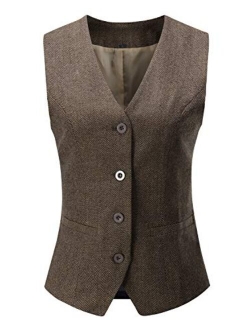 Vocni Women's Fully Lined 4 Button V-Neck Economy Dressy Suit Vest Waistcoat