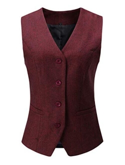 Vocni Women's Fully Lined 4 Button V-Neck Economy Dressy Suit Vest Waistcoat