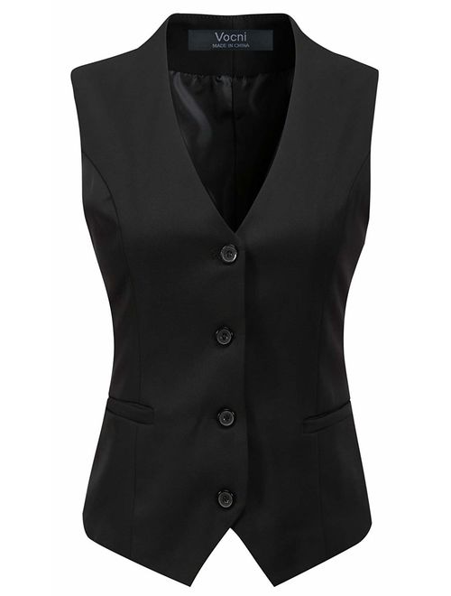 Vocni Women's Fully Lined 4 Button V-Neck Economy Dressy Suit Vest Waistcoat