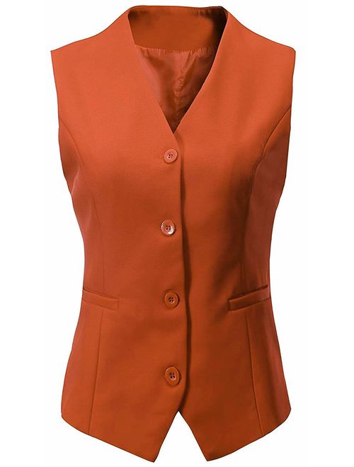 Vocni Women's Fully Lined 4 Button V-Neck Economy Dressy Suit Vest Waistcoat