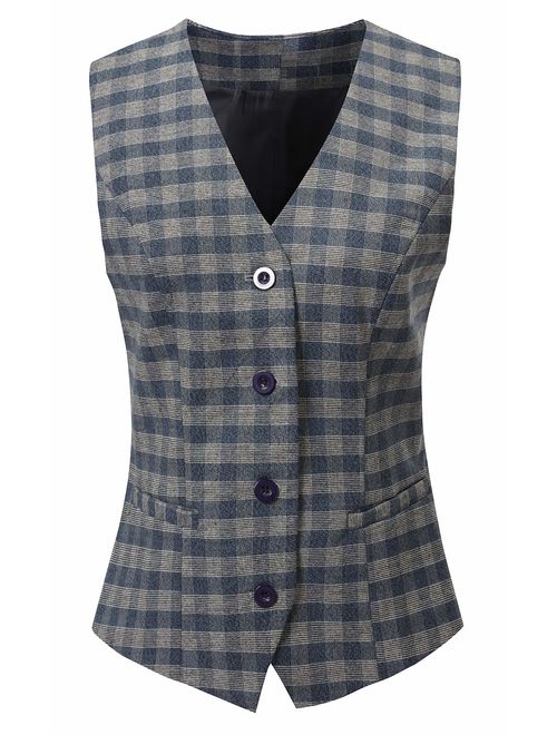 Vocni Women's Fully Lined 4 Button V-Neck Economy Dressy Suit Vest Waistcoat