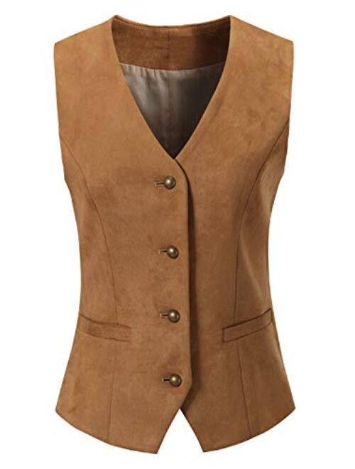 Vocni Women's Fully Lined 4 Button V-Neck Economy Dressy Suit Vest Waistcoat