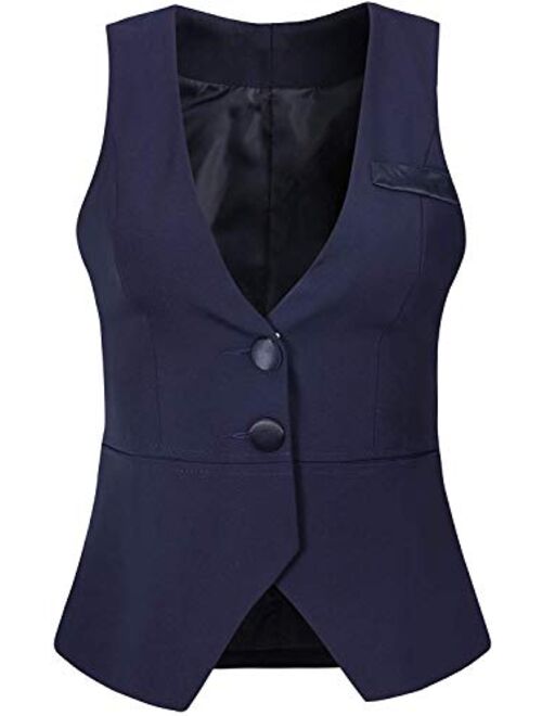 Vocni Women's Fully Lined 4 Button V-Neck Economy Dressy Suit Vest Waistcoat