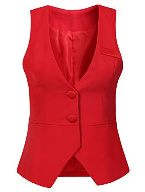 Vocni Women's Fully Lined 4 Button V-Neck Economy Dressy Suit Vest Waistcoat