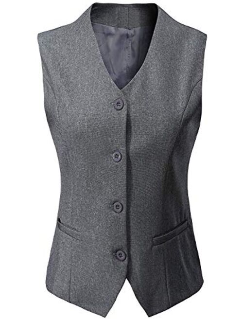 Vocni Women's Fully Lined 4 Button V-Neck Economy Dressy Suit Vest Waistcoat