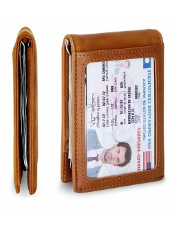 SERMAN BRANDS RFID Blocking Slim Bifold Genuine Leather Minimalist Front Pocket Wallets for Men with Money Clip