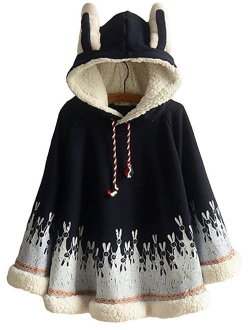 Autumn Winter Women Japanese Style Mori Girl Cute Cartoon Rabbit Ear Loose Hooded Cape Hoodies Cotton Casual Cloak Outerwear