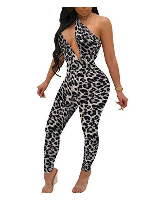 Rela Bota Women's Sleeveless Cut Out Skinny Long Pants Jumpsuits Rompers Clubwear Leopard Print