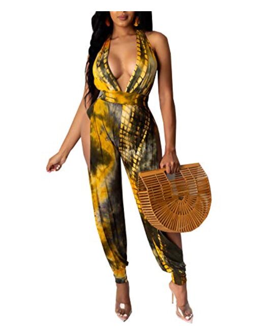 Rela Bota Women's Sleeveless Cut Out Skinny Long Pants Jumpsuits Rompers Clubwear Leopard Print