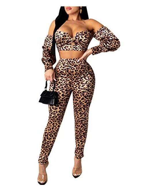 Rela Bota Women's Sleeveless Cut Out Skinny Long Pants Jumpsuits Rompers Clubwear Leopard Print