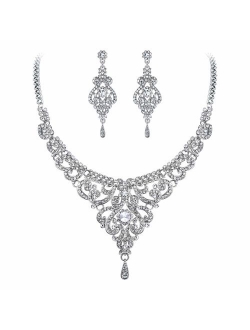 EVER FAITH Women's Austrian Crystal Art Deco Bridal Vase Flower Necklace Earrings Set