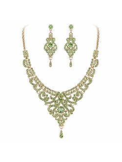 EVER FAITH Women's Austrian Crystal Art Deco Bridal Vase Flower Necklace Earrings Set