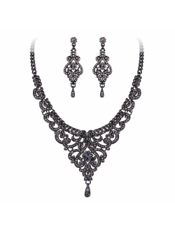 EVER FAITH Women's Austrian Crystal Art Deco Bridal Vase Flower Necklace Earrings Set