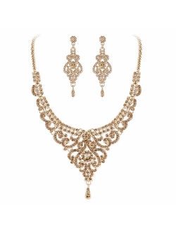 EVER FAITH Women's Austrian Crystal Art Deco Bridal Vase Flower Necklace Earrings Set