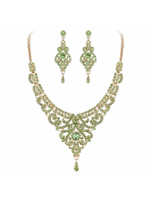 EVER FAITH Women's Austrian Crystal Art Deco Bridal Vase Flower Necklace Earrings Set