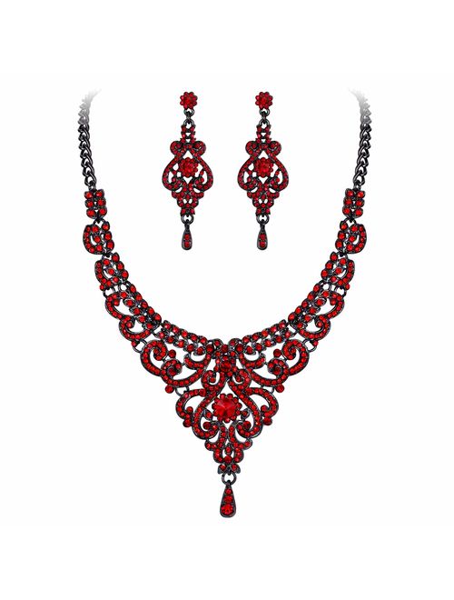 EVER FAITH Women's Austrian Crystal Art Deco Bridal Vase Flower Necklace Earrings Set