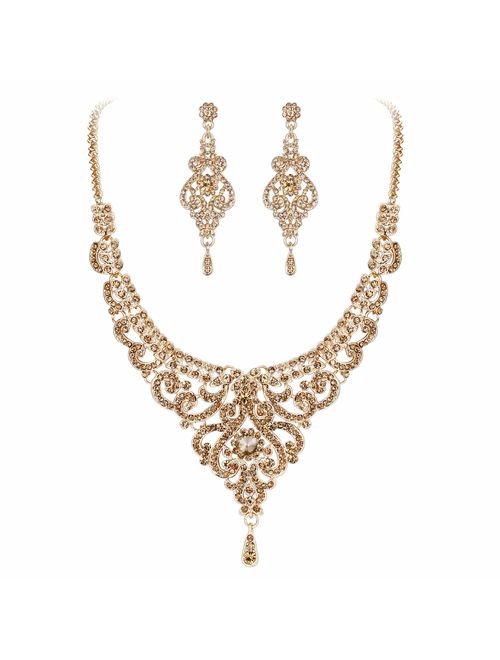 EVER FAITH Women's Austrian Crystal Art Deco Bridal Vase Flower Necklace Earrings Set