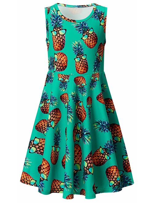 BFUSTYLE Girl Print Dress, Sleeveless Casual Floral Sundress for Girls 4-13 Years