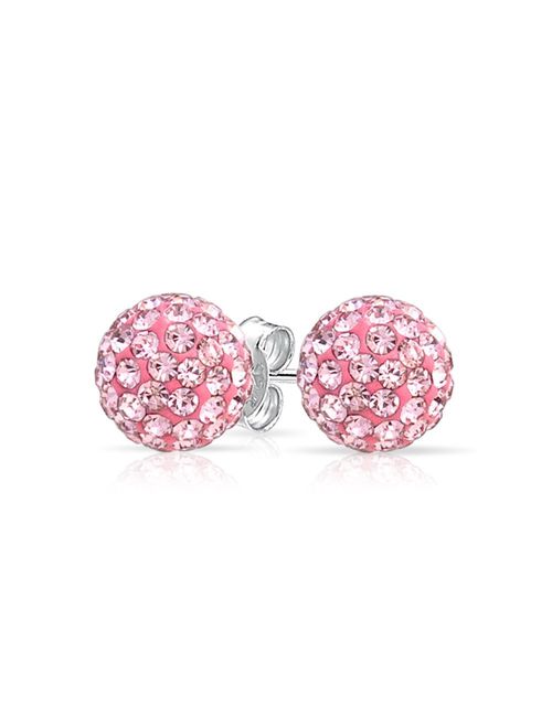 Round Simple Basic Disco Pave Crystal Ball Stud Earrings Women For Teen 925 Sterling Silver More Colors 8MM