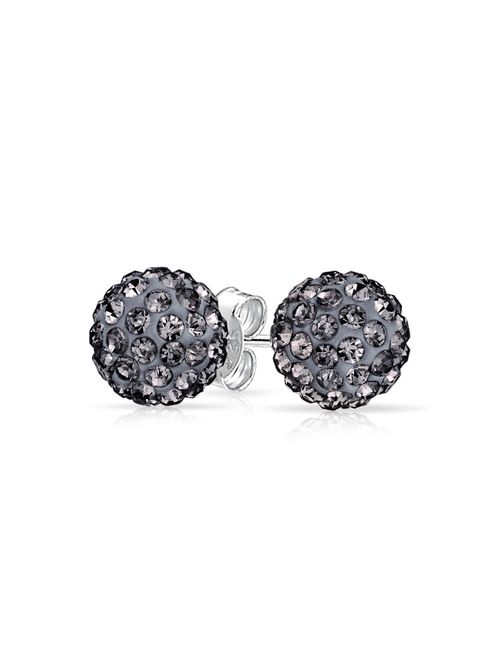 Round Simple Basic Disco Pave Crystal Ball Stud Earrings Women For Teen 925 Sterling Silver More Colors 8MM