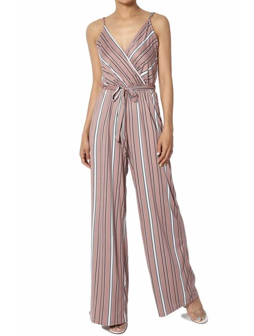 TheMogan Sleeveless Striped Crossover V Neck Tie Open Back Wide Leg Jumpsuit