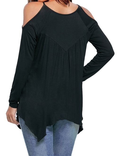 MIHOLL Women's Casual Tops Lace Off Shoulder Long Sleeve Loose Blouse Shirts