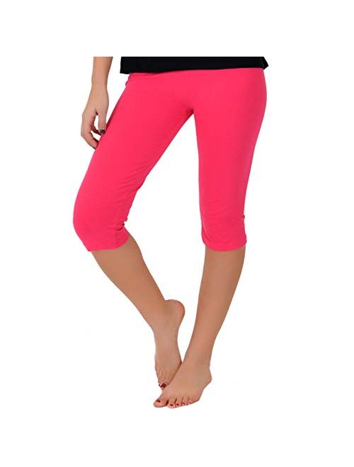 Women's and Girl's Knee-Length Leggings | Stretchy Leggings | Cotton Spandex | XS Child - 5X Adult