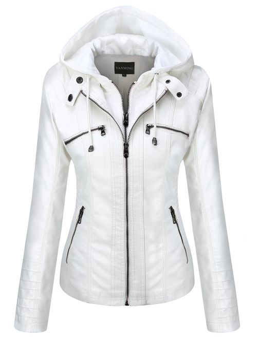 Tanming Women's Removable Hooded Faux Leather Jackets