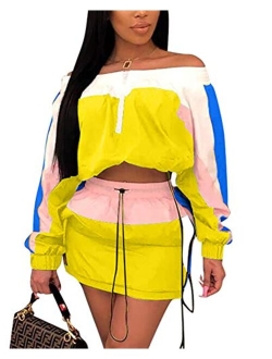 Emoliy Women 2 Piece Outfits Tracksuit Jumpsuits Lightweight Windbreaker Pullover Jacket Crop Top Pants Set