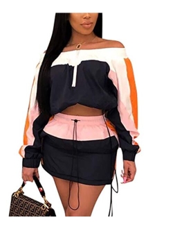 Emoliy Women 2 Piece Outfits Tracksuit Jumpsuits Lightweight Windbreaker Pullover Jacket Crop Top Pants Set