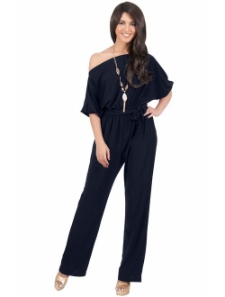 Womens One Off Shoulder Short Sleeve Piece Jumpsuit Pant Suit Romper