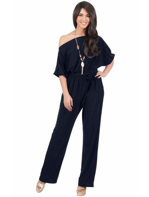 KOH KOH Womens One Off Shoulder Short Sleeve Piece Jumpsuit Pant Suit Romper