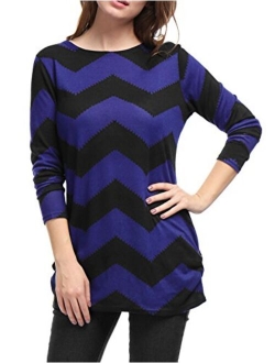 Women's Chevron Pattern Long Sleeves Knitted Relax Fit Tunic Top